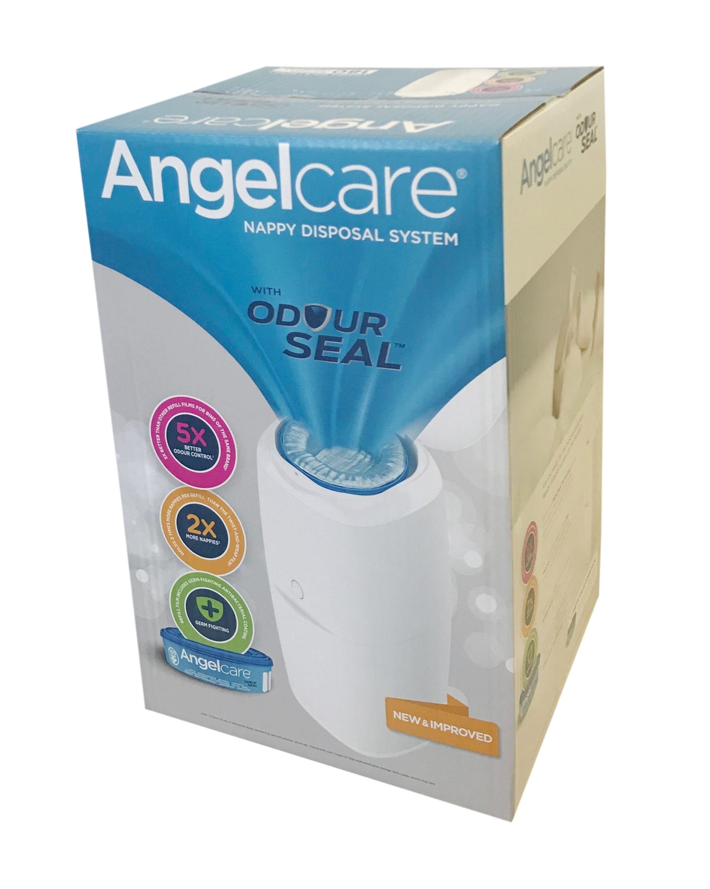 Angelcare Odour Seal Nappy Bin (Grey) | Hygienic Diaper Disposal System with Round Refill