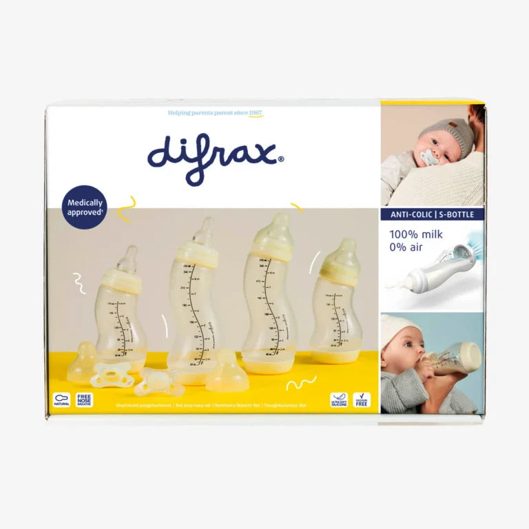 Difrax Newborn Starter Set – Anti-Colic Bottles & Pacifiers for 0-6 Months