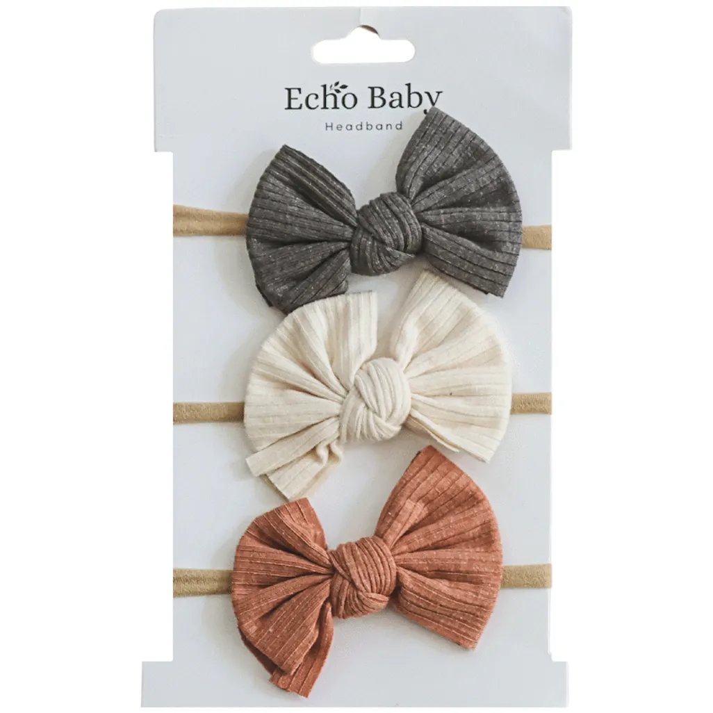 Echo Baby Bow Headbands Set of 3 – Pebble, Amber & Stone