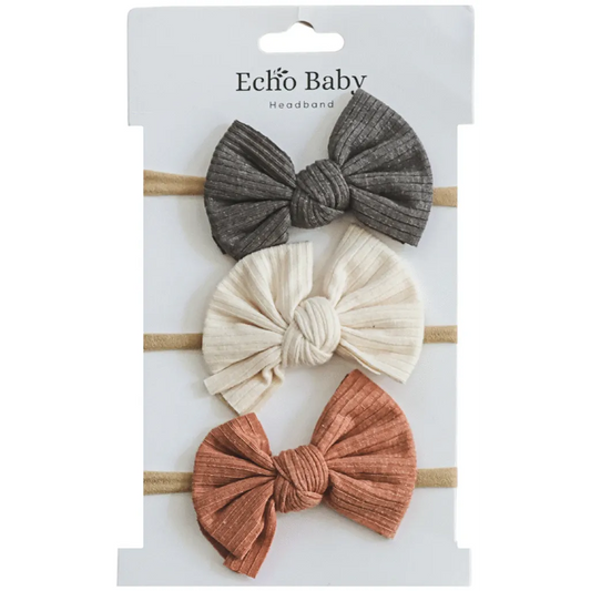 Echo Baby Bow Headbands Set of 3 – Pebble, Amber & Stone