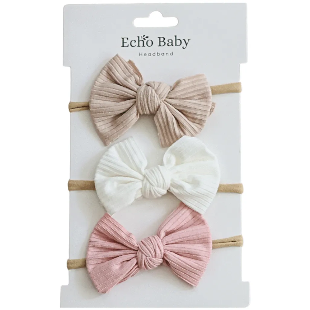 Echo Baby Bow Headbands Set of 3 – Bone, White & Pink