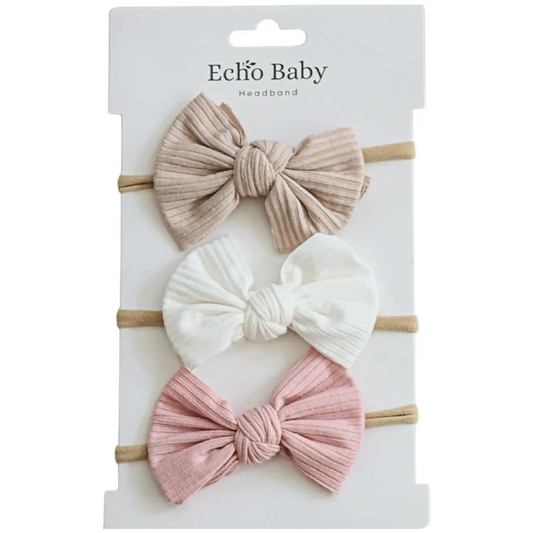 Echo Baby Bow Headbands Set of 3 – Bone, White & Pink
