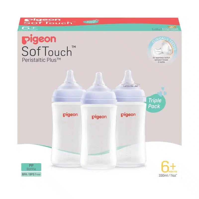Pigeon SofTouch Wide Neck PP Baby Bottles 330ml Large (L) – Triple Pack