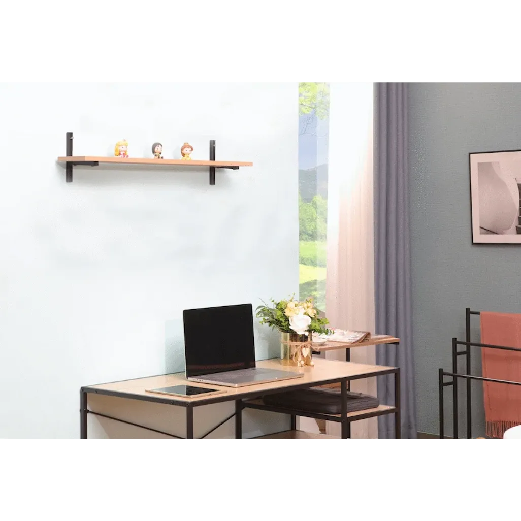 Everfurn Sunrise Wall Shelf – Oak & Powder Coated Steel