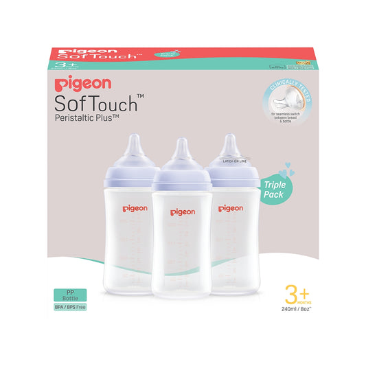 Pigeon SofTouch Peristaltic Plus PP Bottles 240ml Triple Pack