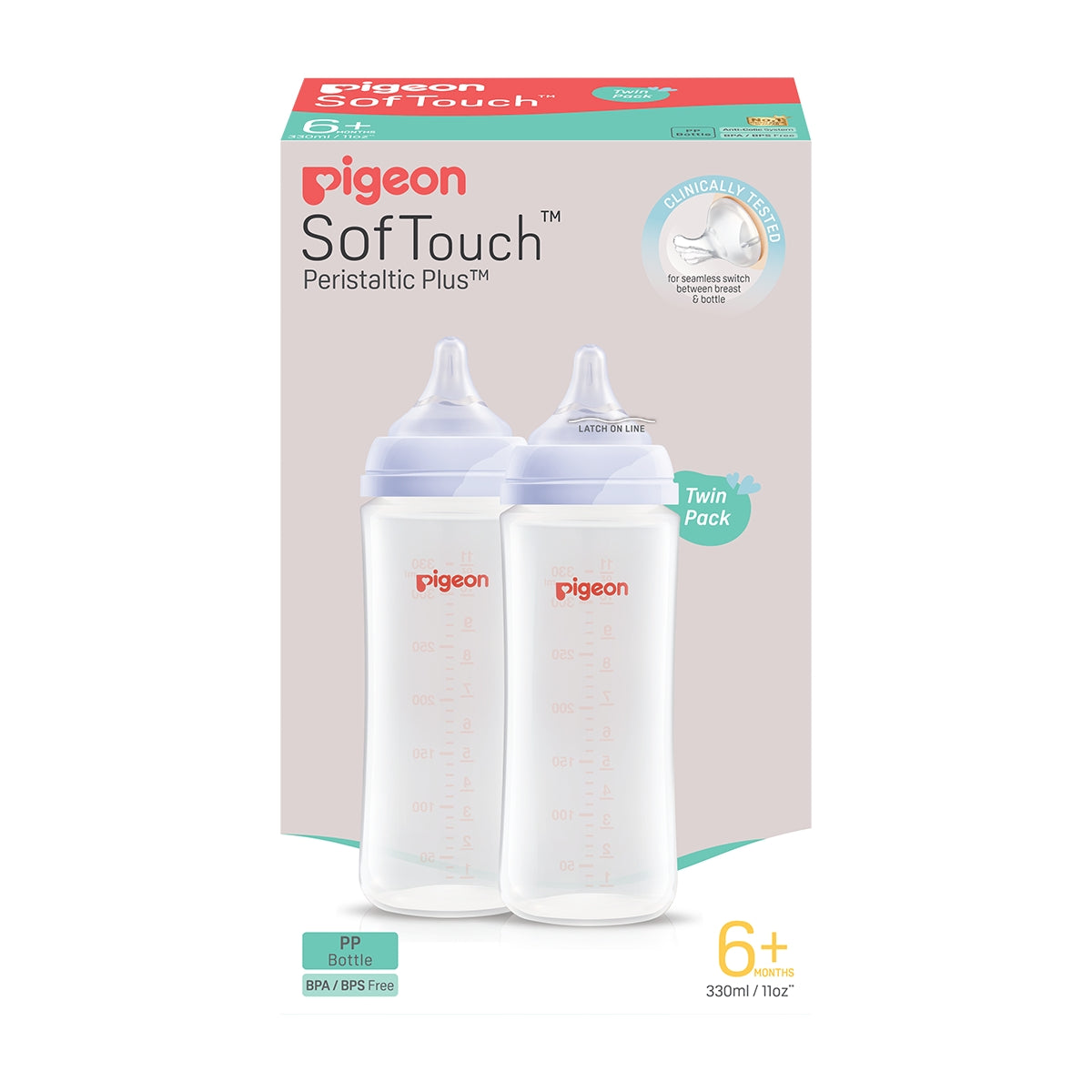 Pigeon SoftTouch Bottle PP 330ml (L) Twin Pack