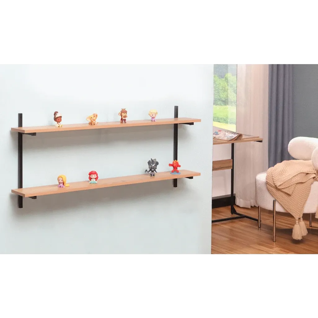 Everfurn Moonshine Wall Shelf – Oak & Powder Coated Steel