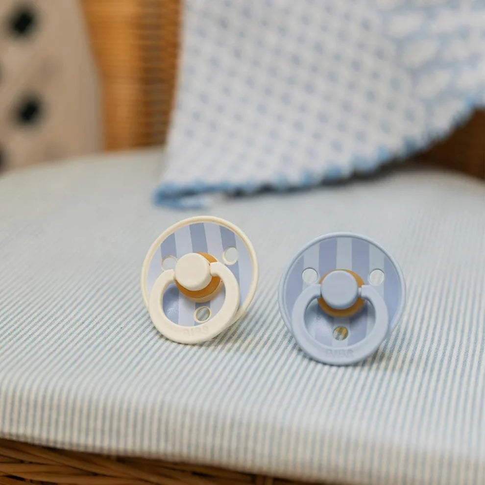 BIBS Studio Colour 2 Pack Pacifiers – Block Latex Baby Blue & Dusty Blue Mix