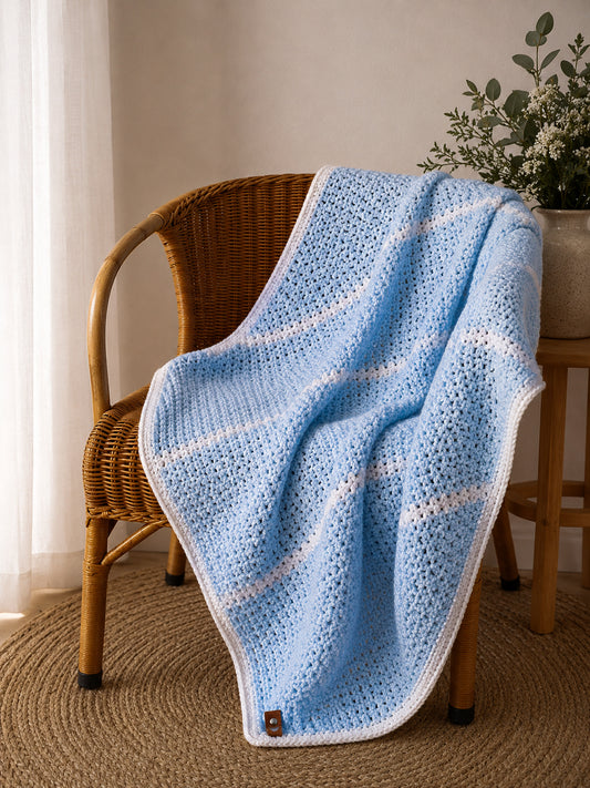 Handmade Blue Crochet Baby Blanket | Soft Acrylic | 80 x 86 cm