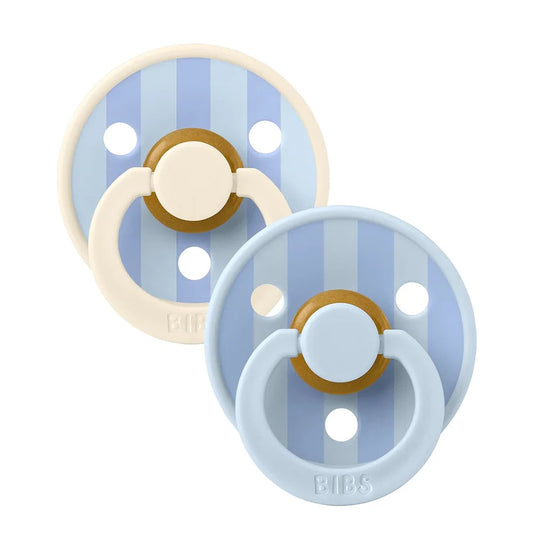 BIBS Studio Colour 2 Pack Pacifiers – Block Latex Baby Blue & Dusty Blue Mix