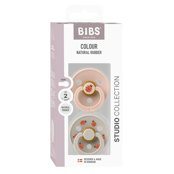 BIBS Studio Colour 2 Pack Pacifiers – Ladybug Latex Blush Mix